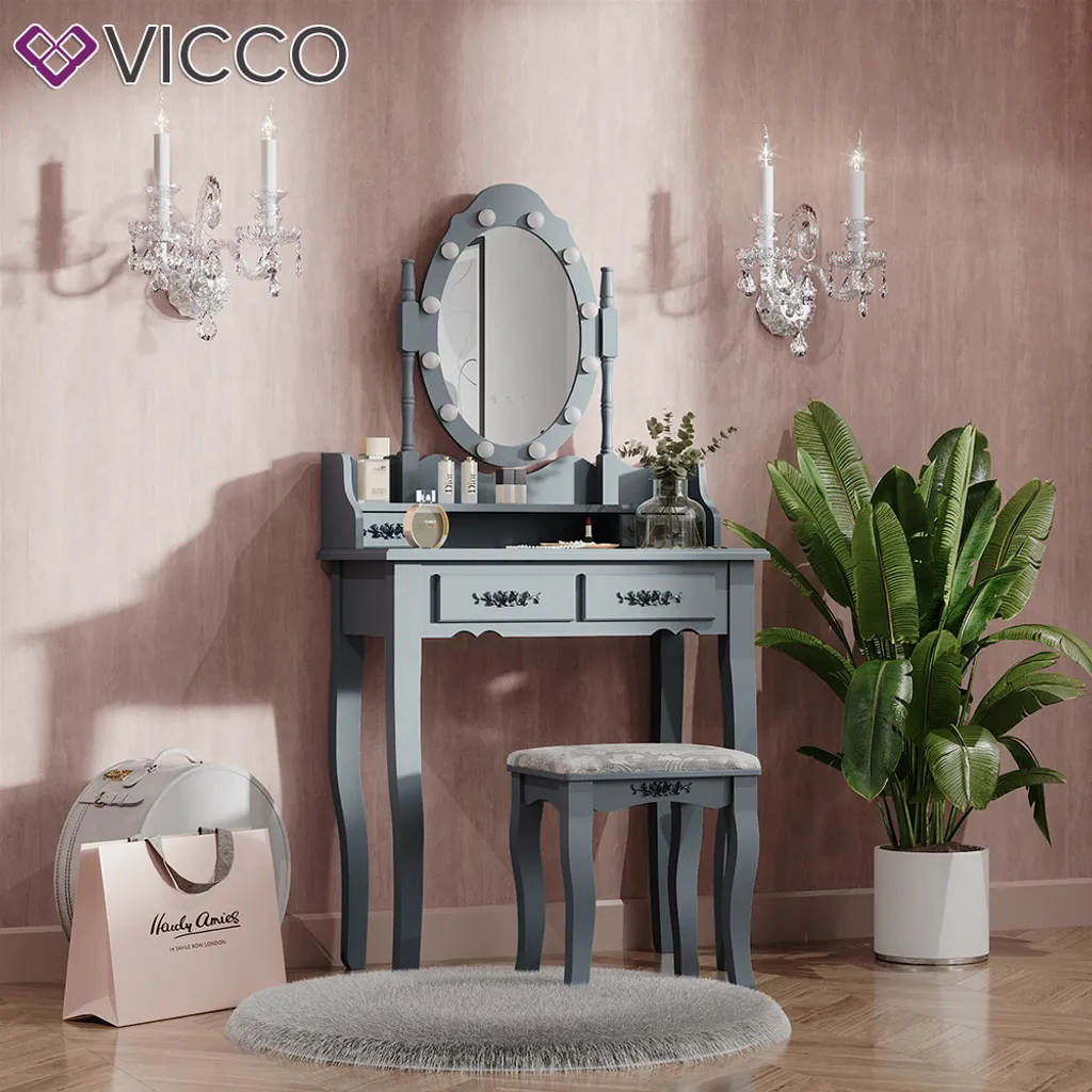 Vicco Schminktisch + Hocker Grau 75 X 146,5 X 40 Cm Holzwerkstoff – Bild 4