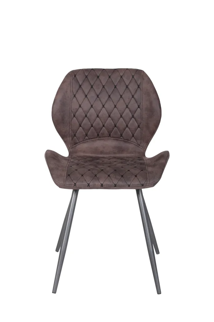 4er Set Vierfußstuhl Aurora - Microfaser Vintage Braun Mit Rautensteppung - Metallgestell Grau Lackiert – Bild 5