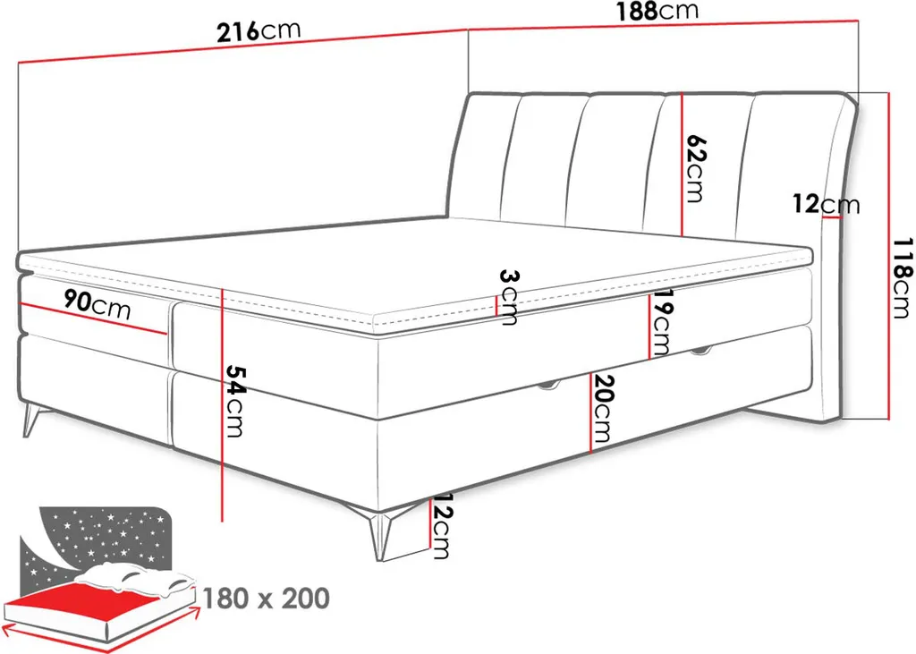 Mirjan24 Boxspringbett Forever, Bett Mit Zwei Bettkästen, Stilvoll Schlafzimmer Polsterbett (Fresh 32, Größe: 180x200 Cm) – Bild 6