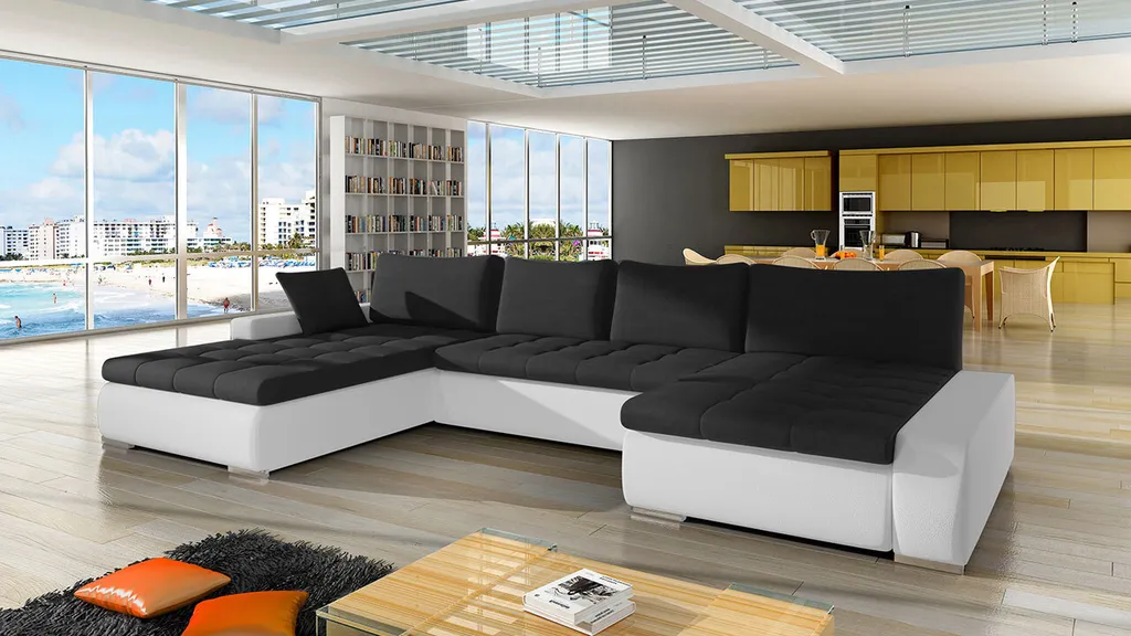 Mirjan24 Ecksofa Caro, U-Form Couch, Eckcouch Mit Bettkasten Und Schlaffunktion, Polsterecke, Couchgarnitur, Farbauswahl, Bettsofa Für Wohnzimmer (Soft 017 + Casablanca 2316)