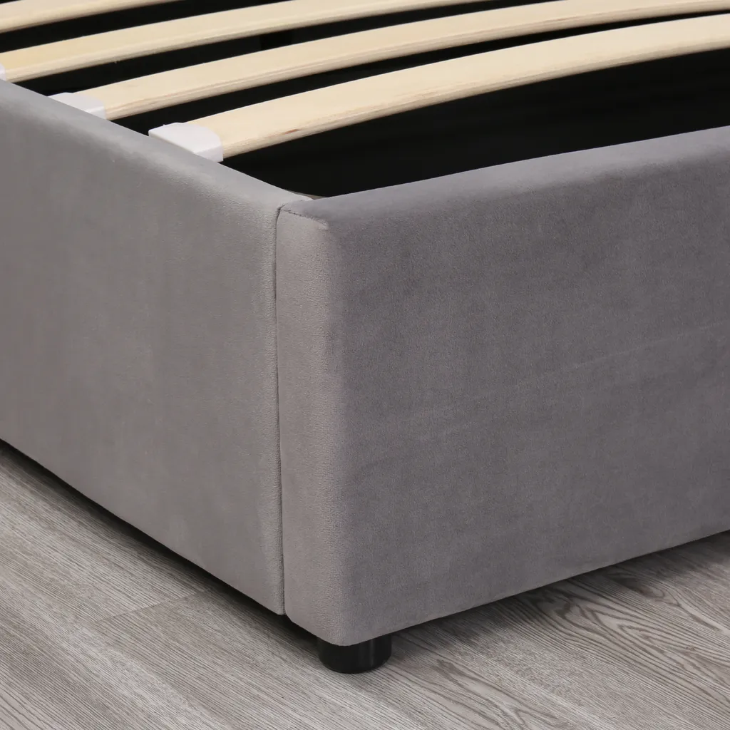 Merax Hydraulisches Boxspringbett 180x200cm Polsterbett Mit Bettkasten, Lattenrost Und Stauraum, Ohrenform Staumraumbett Doppelbett Aus Samt, Grau – Bild 7