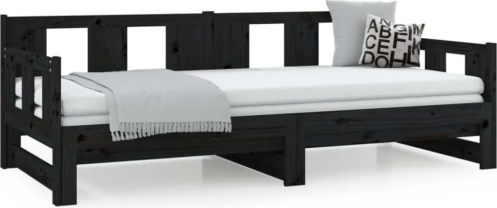 VidaXL Tagesbett Ausziehbar Schwarz Massivholz Kiefer 2x(90x200) Cm – Bild 4