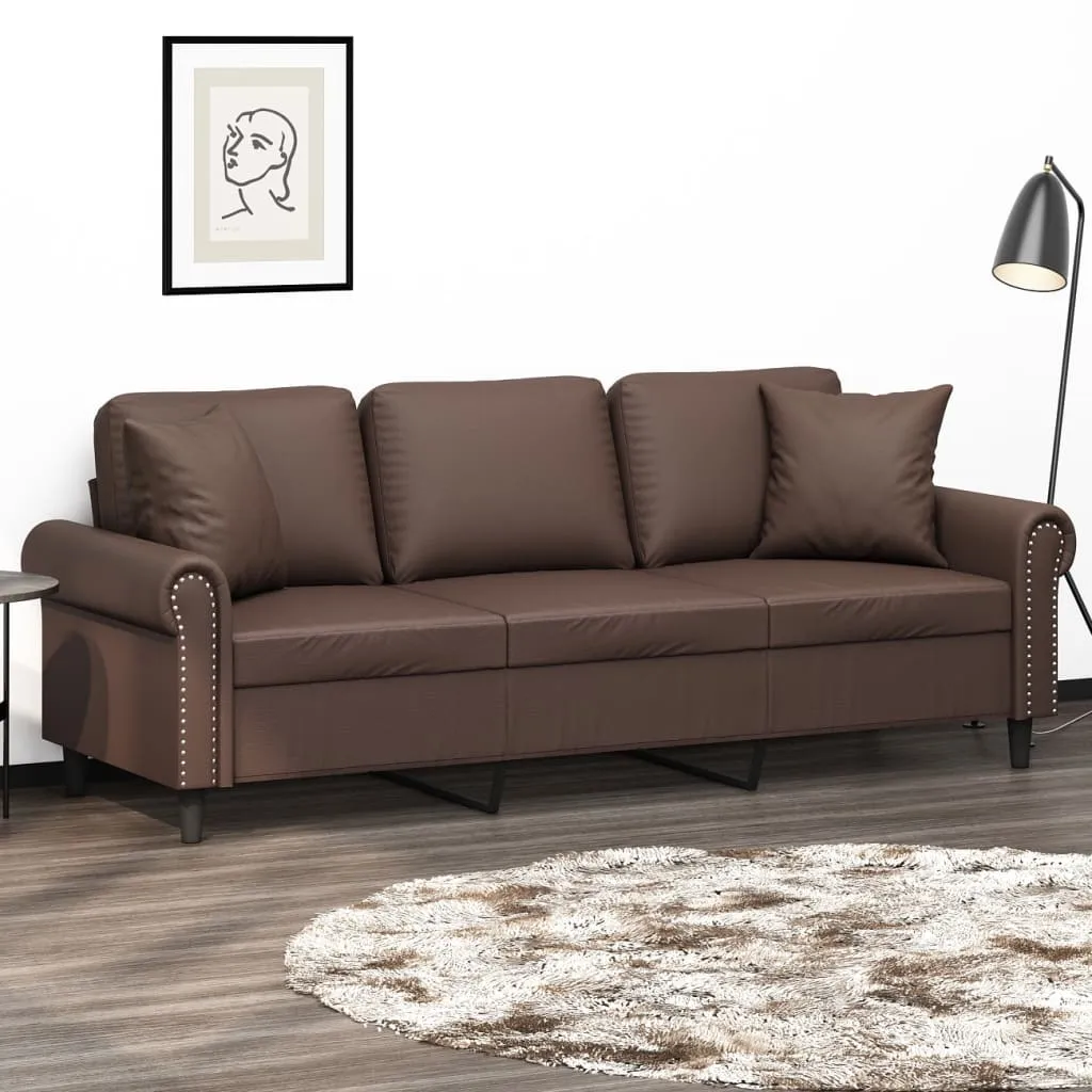 VIDAXL Möbel 3-Sitzer-Sofa Mit Kissen Braun 180 Cm Kunstleder 2023