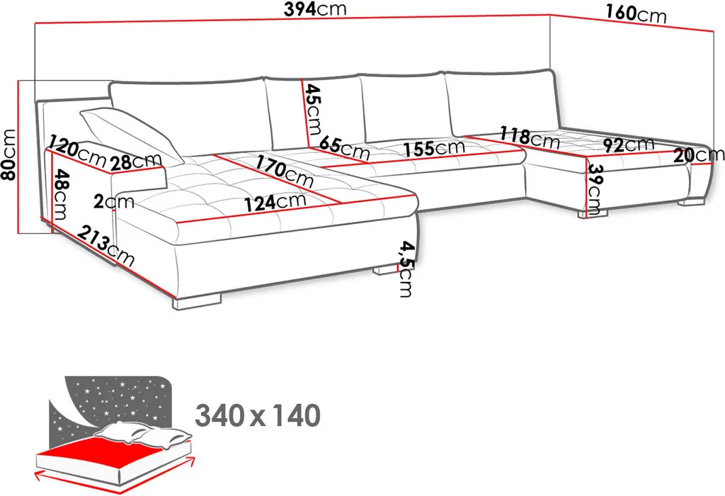 Mirjan24 Ecksofa Caro, U-Form Couch Mit Bettkasten Und Schlaffunktion, Polsterecke, Couchgarnitur Für Wohnzimmer (Soft 011 + Lawa 06) – Bild 10