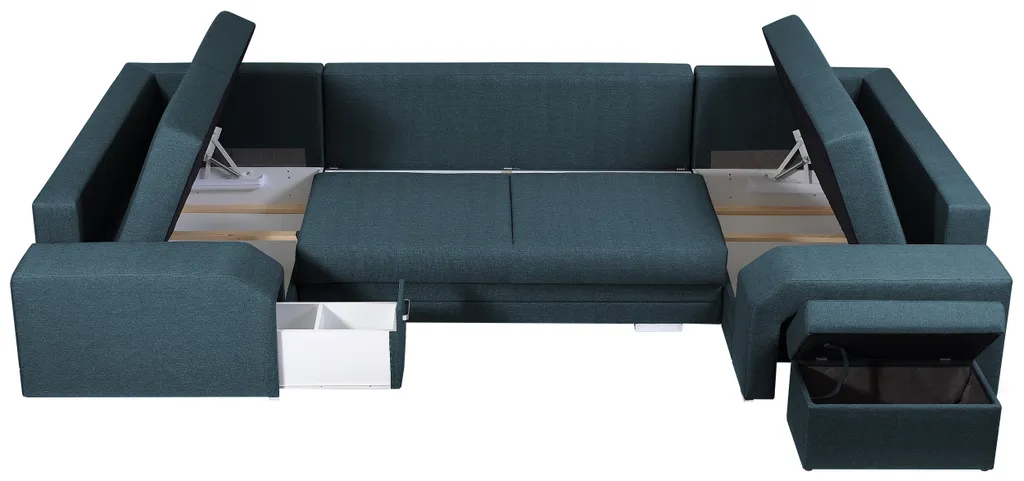 Ecksofa Mit Hocker Und Minibar - U-form Sofa Mit Schlaffunktion - Blau - Wohnlandschaft - Ausklappbar Bettsofa - Wohnzimmer U Couch - Polstersofa Mit Bettkasten ALVARES_U – Bild 3