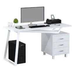 SixBros. Computerschreibtisch Mit Viel Stauraum, 3 Schubladen, Schreibtisch In Weiß, CT-3533/2181