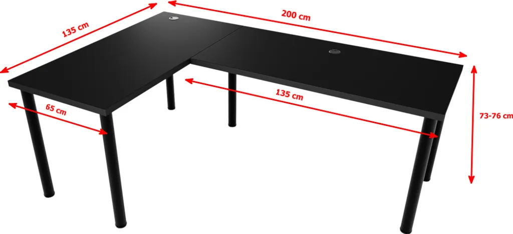 Eck-Computertisch LOOK N, 200/135x73-76x65, Schwarz, Recht – Bild 2