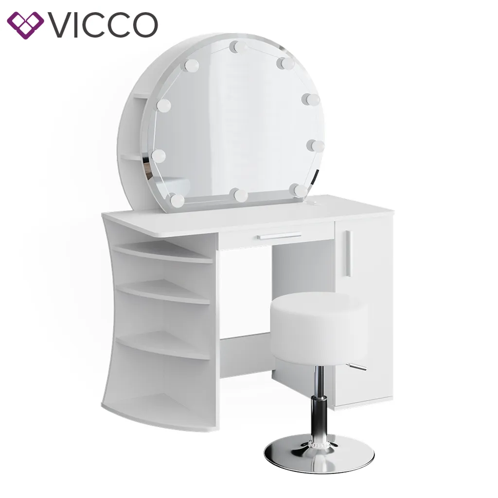 Vicco Schminktisch + Hocker + LED Almina Weiß 100 X 143 X 50 Cm Holzwerkstoff – Bild 2