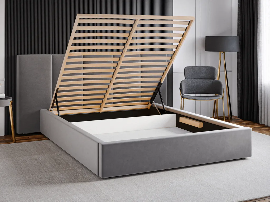 GRAINGOLD Polsterbett 180x200 Lisbon - Doppelbett Mit Stilvoll Massives Kopfteil - Bettkasten, Samtstoff & Lattenrost - Beige (Magic Velvet 2201) – Bild 4