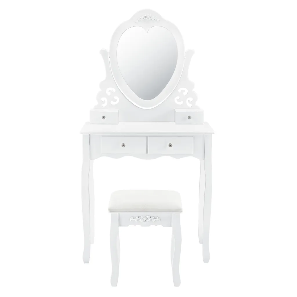 Juskys Schminktisch Julia Mit Spiegel, Hocker & 4 Schubladen, 74 X 40 X 138 Cm, Weiß, Landhausstil, MDF Holz, Kosmetiktisch Frisiertisch Kommode – Bild 8