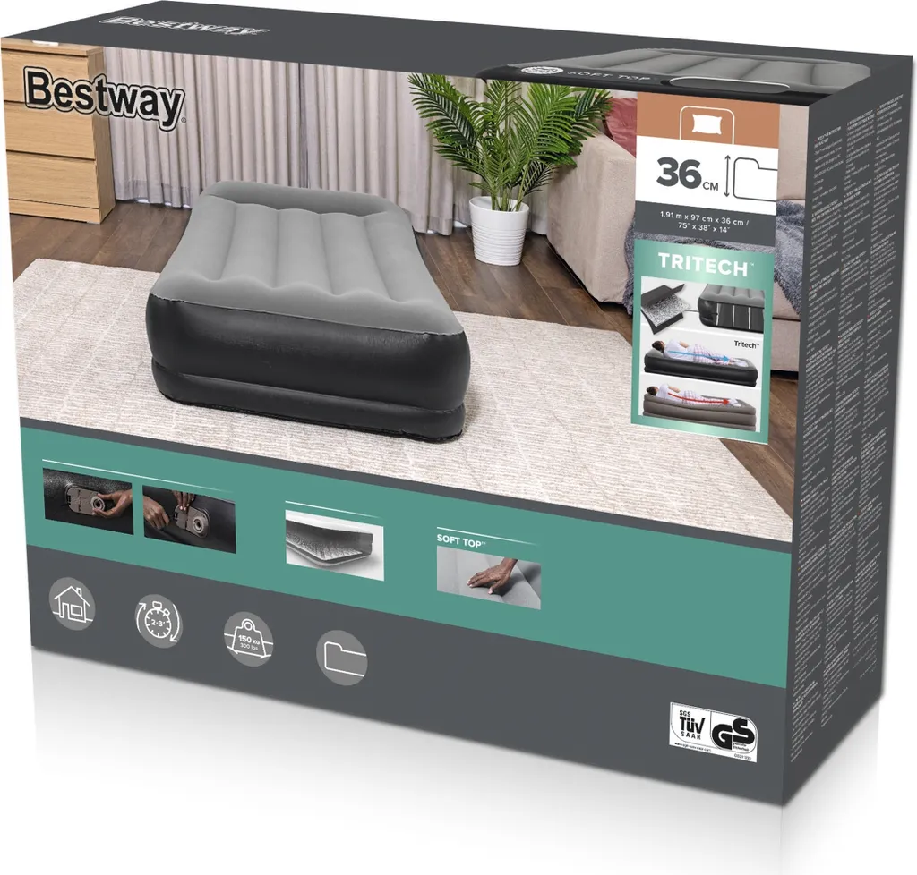 Bestway® TriTech™ Luftbett Vento Mit Integrierter Elektropumpe Single XL/Lo 191 X 97 X 36 Cm – Bild 3