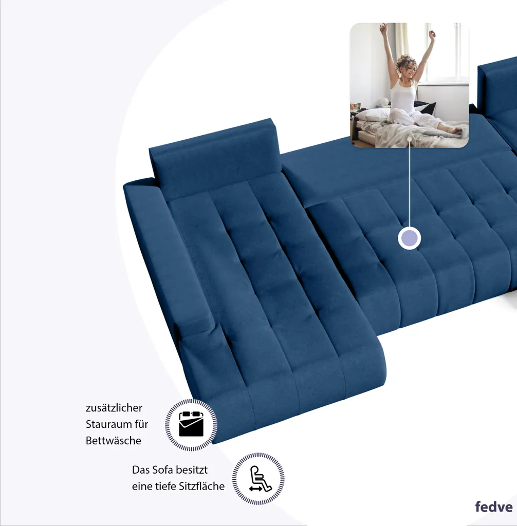 FEDVE Ecksofa Big Sofa Eckcouch Mit Schlaffunktion DHAKA U Form Couch Sofagarnitur – Bild 5