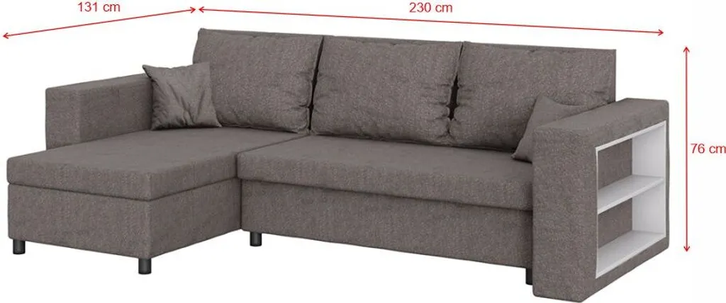 Selsey Ecksofa MERIEN - Schlafcouch In Dunkelgrau Mit Ottomane, Bettkasten Und Integriertem Regal, 230 Cm Breit – Bild 4