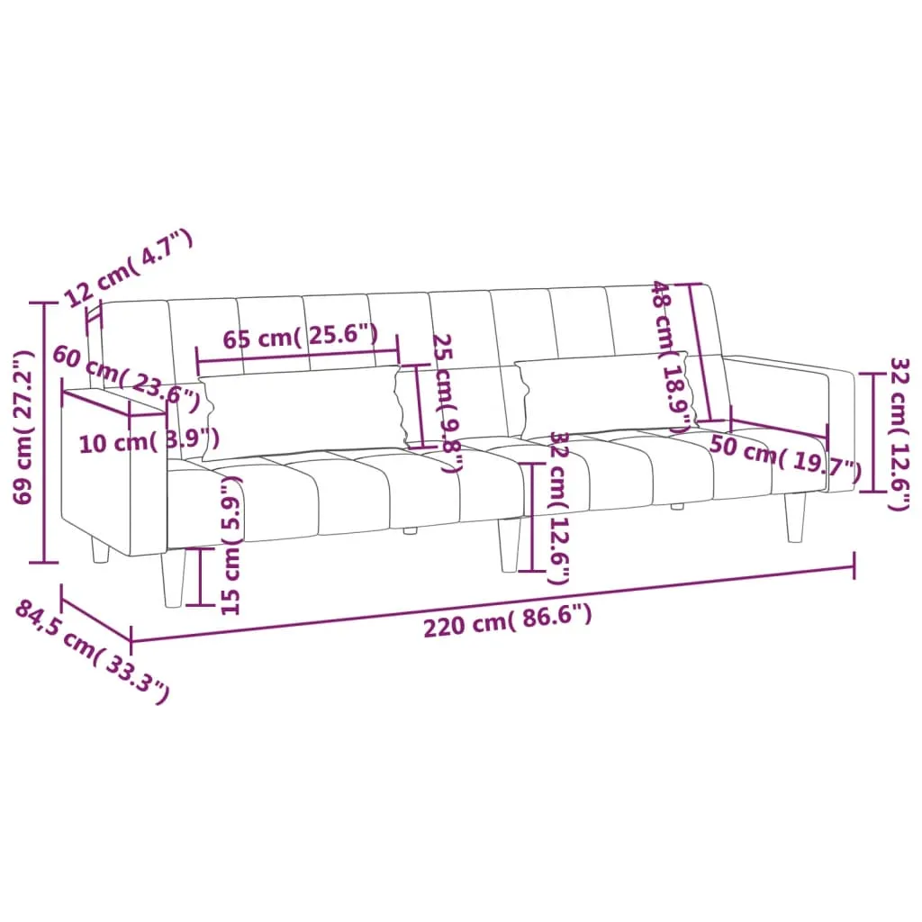 VidaXL Schlafsofa 2-Sitzer Mit 2 Kissen & Hocker Braun Samt – Bild 8