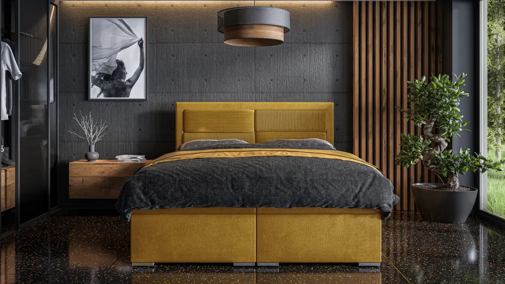 FURNIX Boxspringbett Mit Bettkasten Topper Polsterbett RELIO 140x200 Gold Gelb KR01