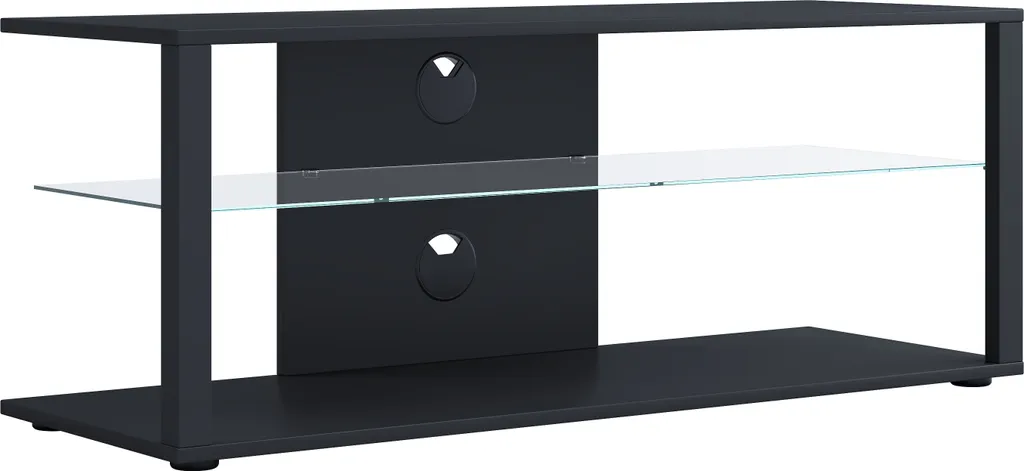 VCM Holz TV Lowboard Fernsehschrank Rack Konsole Möbel Fernsehtisch Fernseh Phono Glas Folas XL Schwarz – Bild 4