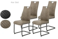 4er Set Esszimmerstuhl Marleen - Microfaser Vintage Schlamm - Metallgestell Vierkant Pulverbeschichtung Grau - 140kg Belastbar