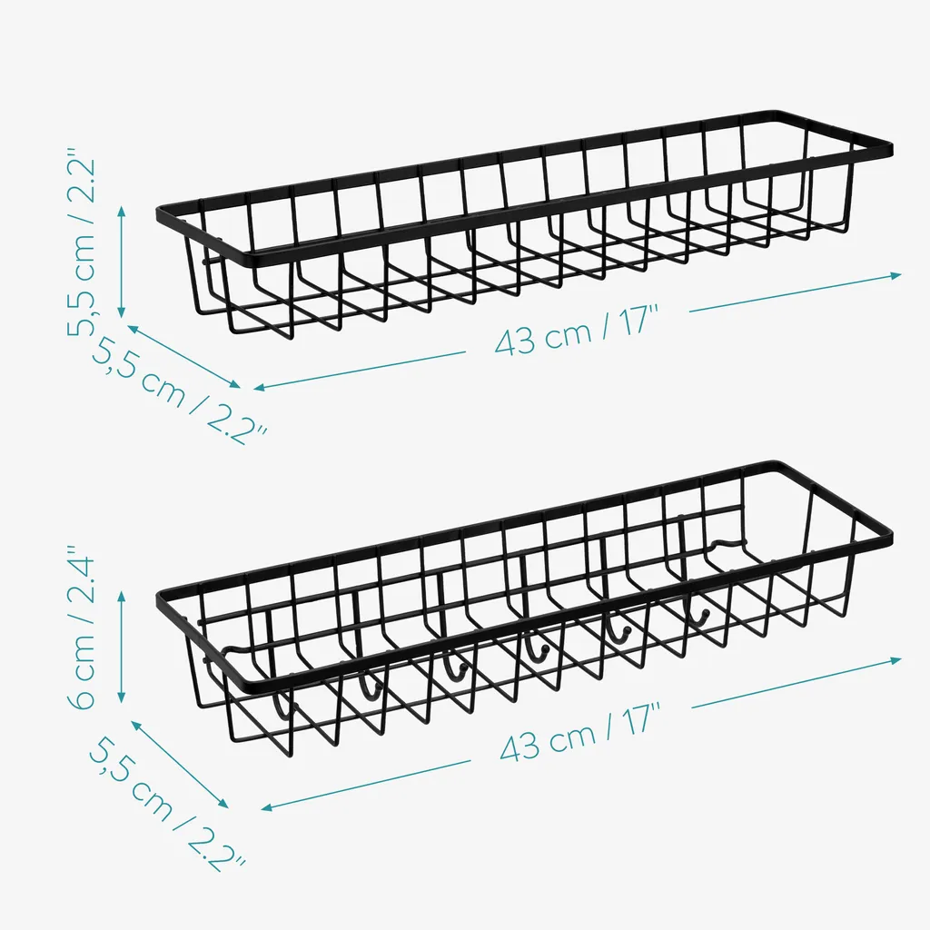 Navaris Wandablagen 2er Set Für Büro Küche - Wandregal Hängend Klein - Wanddeko Regal Aus Metall Zum Aufhängen - Schweberegal Mit Haken - Schwarz – Bild 3