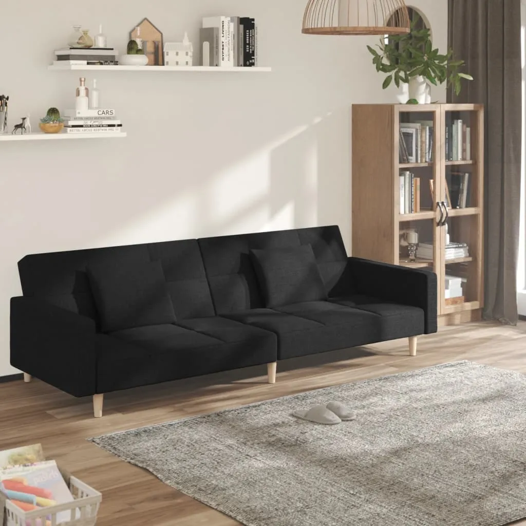 VidaXL Schlafsofa 2-Sitzer Mit 2 Kissen Schwarz Stoff – Bild 2