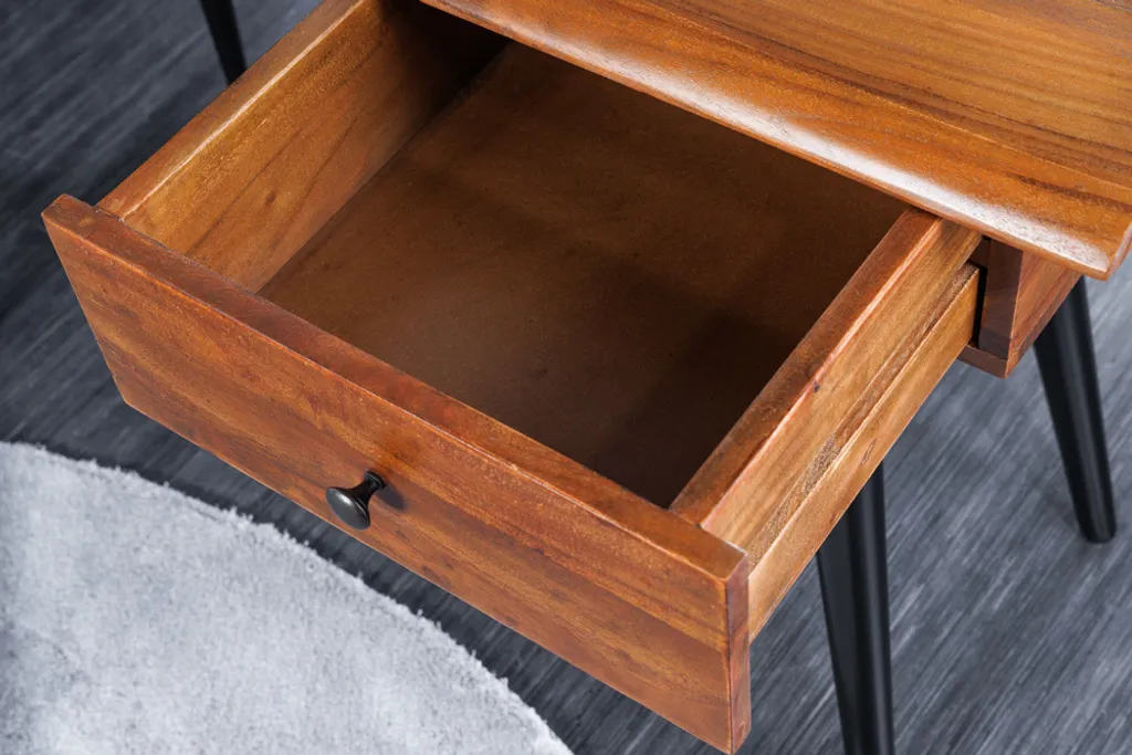 Massiver Schreibtisch WILD 110cm Akazienholz Baumkante Mit Schublade Metallbeine – Bild 10