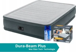 Intex Comfort Plush Elevated - Luftmatratze - Doppelt - Mit Reparaturset Und Eingebaute Pumpe - 203x152x46 Cm - PVC - Hellgrau