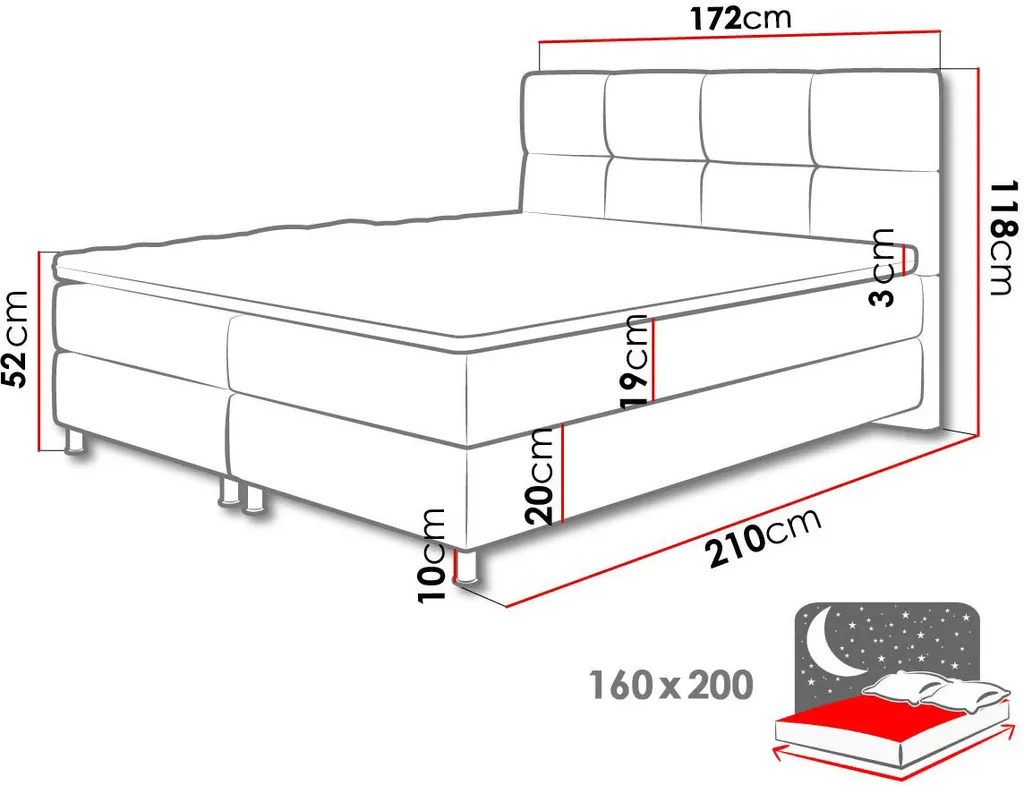 Mirjan24 Boxspringbett Dave, Stilvoll Doppelbett Mit Zwei Bettkästen, Matratze Und Topper (Farbe: Fresh 32, Größe: 160x200 Cm) – Bild 10