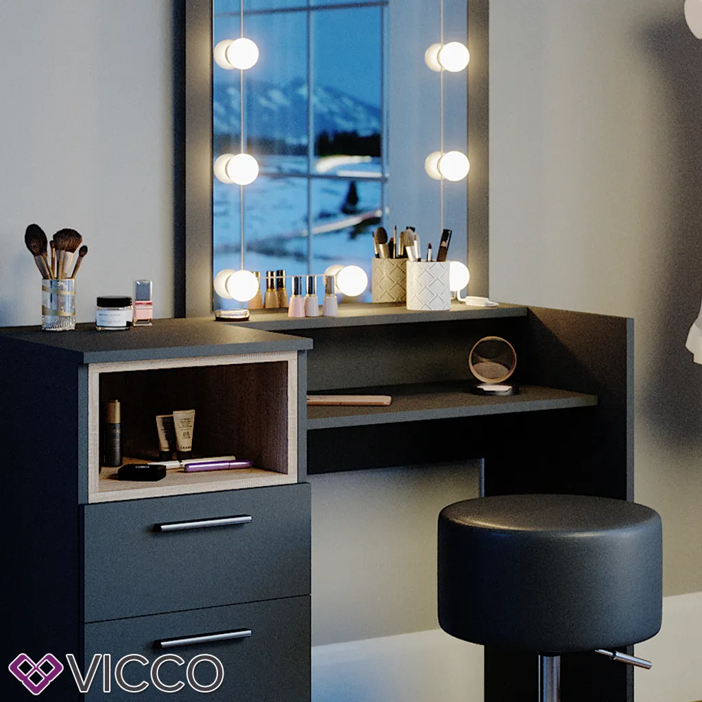 Vicco Schminktisch Frisiertisch Frisierkommode Beatrice Anthrazit LED Hocker Set – Bild 5