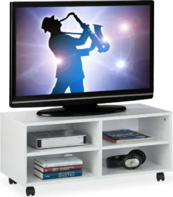 Relaxdays TV Board Mit 4 Fächern Rollbar