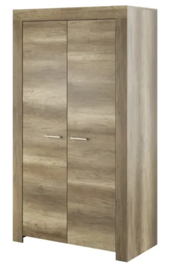 GRAINGOLD Kleiderschrank 110cm Slow - Funktioneller Kleiderschrank, Drehtürenschrank, Kleiderstangen, Schlafzimmerschrank Mit 2 Türen - Hellbraun
