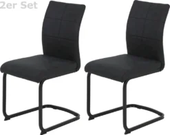 2er Set Esszimmerstuhl Pia-Bezug Microfaser Anthrazit-Metallgestell Vierkantrohr-42cm Breit
