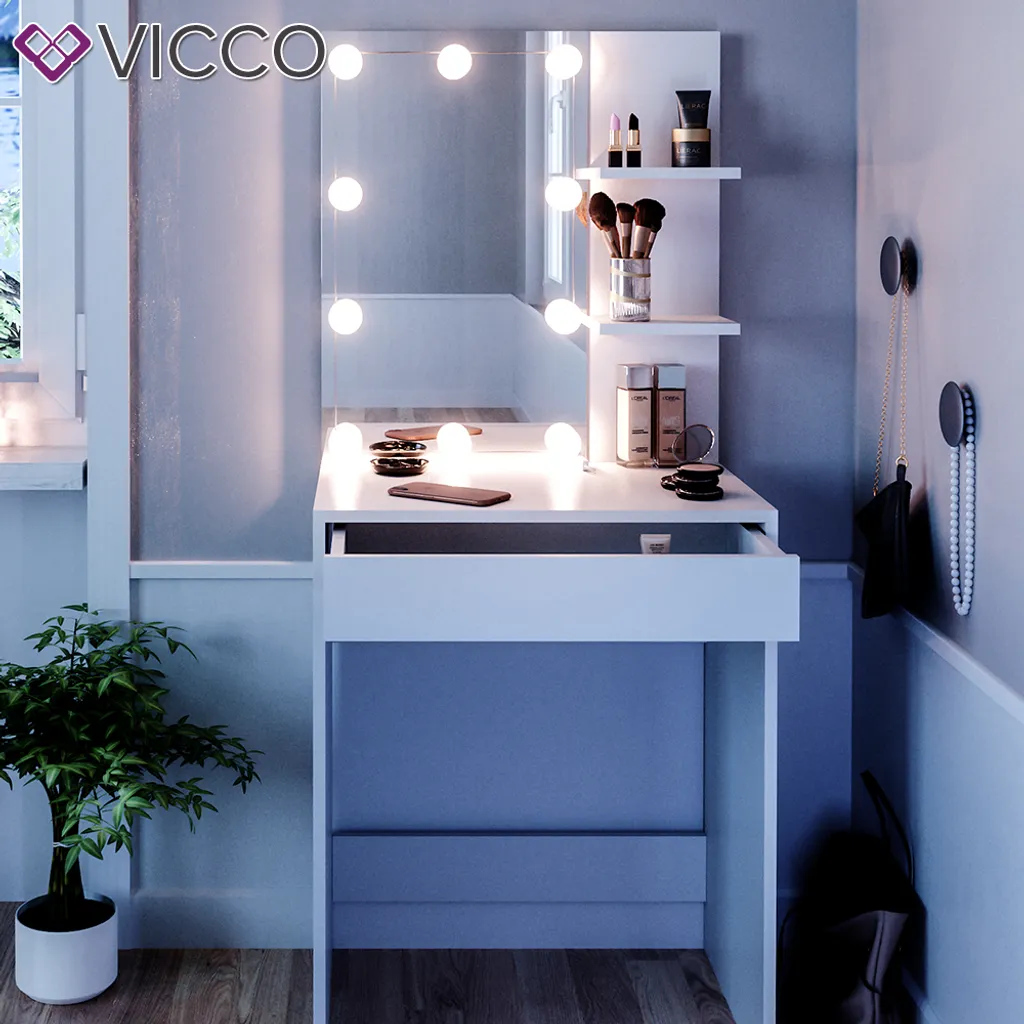 Vicco Schminktisch Frisiertisch Schminkkommode Isabelle LED-Beleuchtung Kommode – Bild 5
