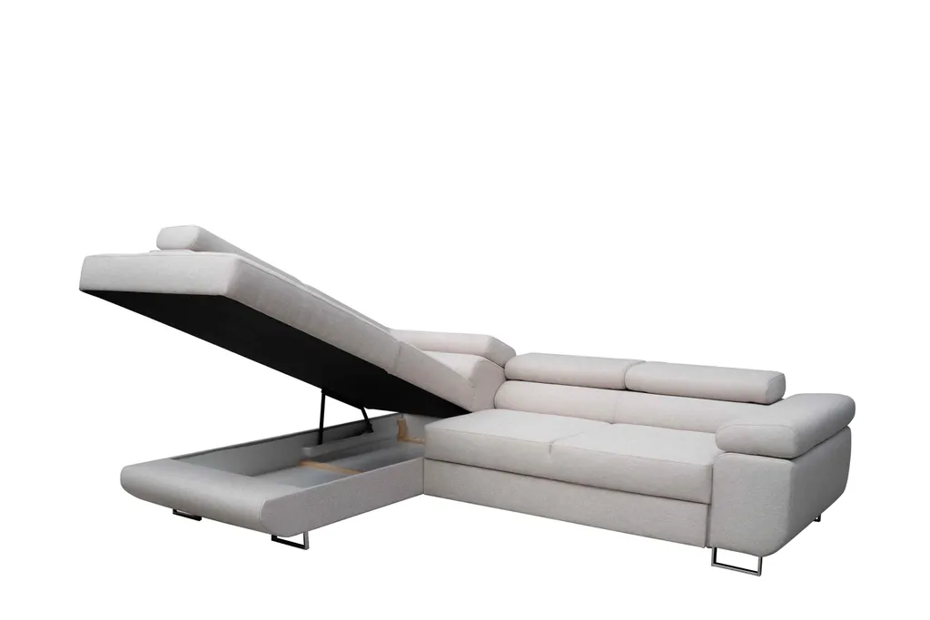 FURNIX Ecksofa MANTIUS Mit Schlaffunktion Bettkasten Und Kopfstützen MG353 Beige – Bild 3