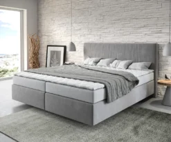DELIFE Boxspringbett Dream-Well 180x200 Cm Mikrofaser Grau Mit Matratze Und Topper