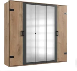 Stockholm 5-türiger Kleiderschrank Mit Spiegel Plankeneiche / Grau