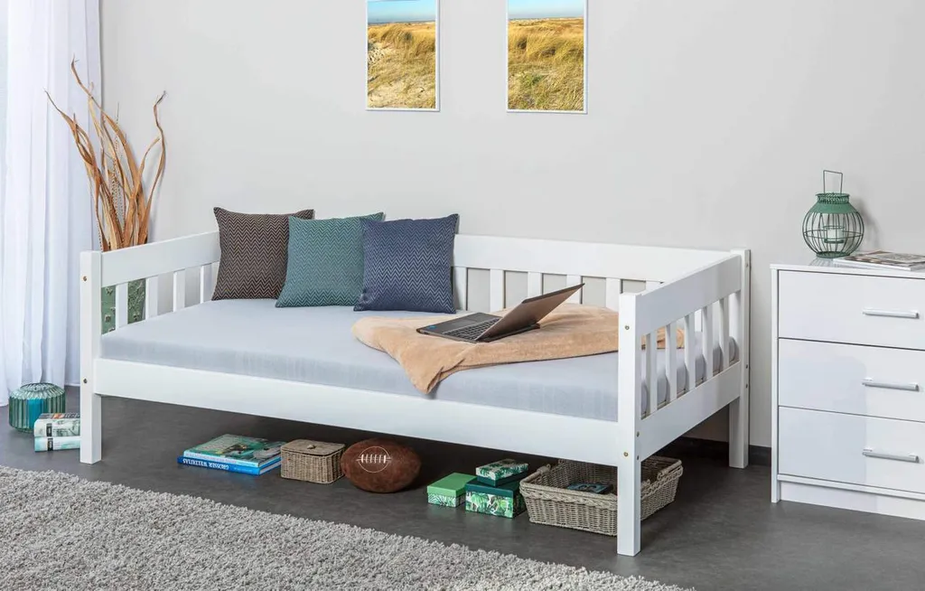 Sofabett Einzelbett SINTRO 90 X 200 Cm Kiefer Massivholz Weiß Lackiert – Bild 4