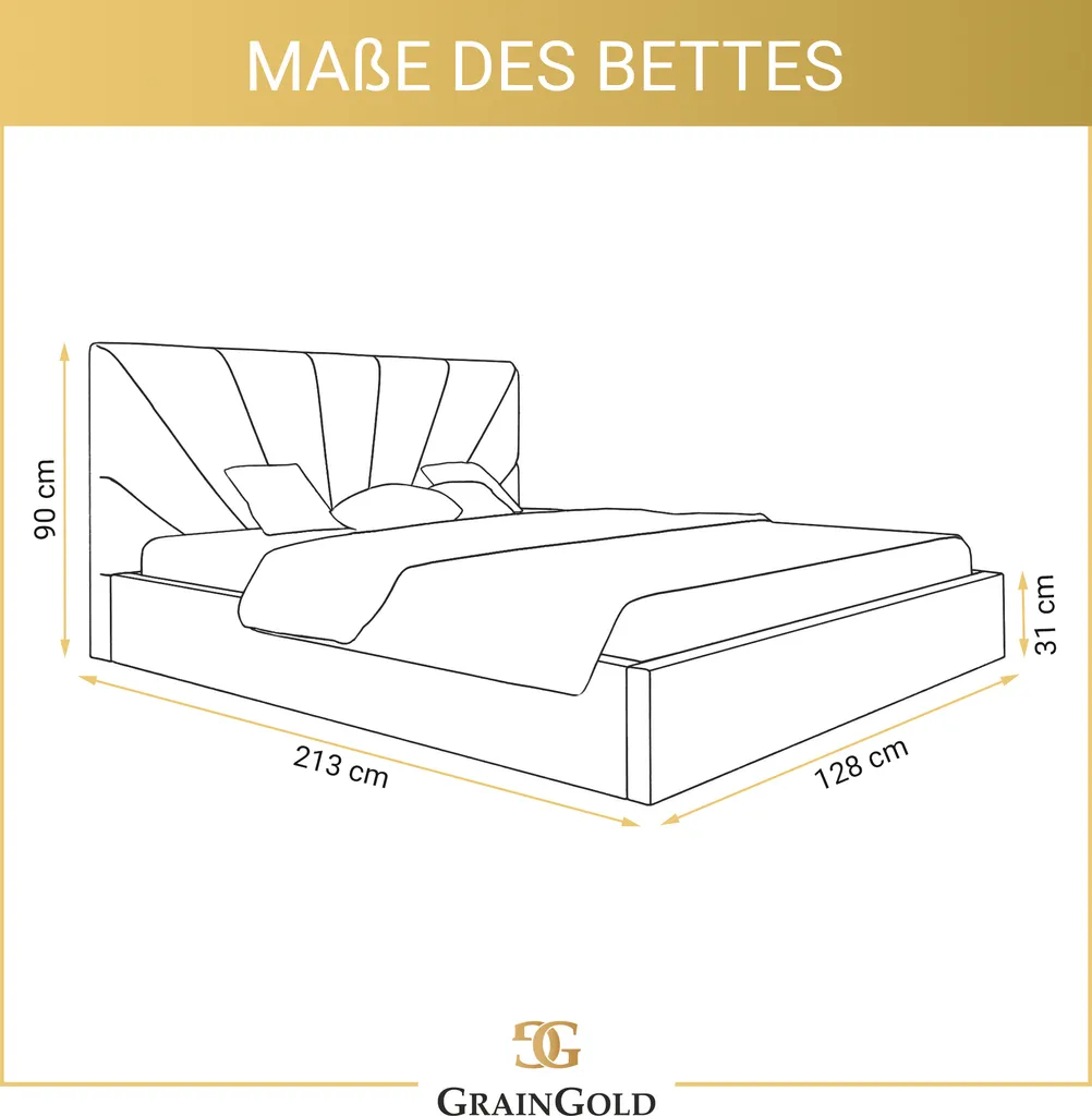 GRAINGOLD Samtbett 120x200 Orlo - Doppelbett Mit Bettkasten - Polsterbett Mit Rückenlehne Und Lattenrost - Hellblau – Bild 3