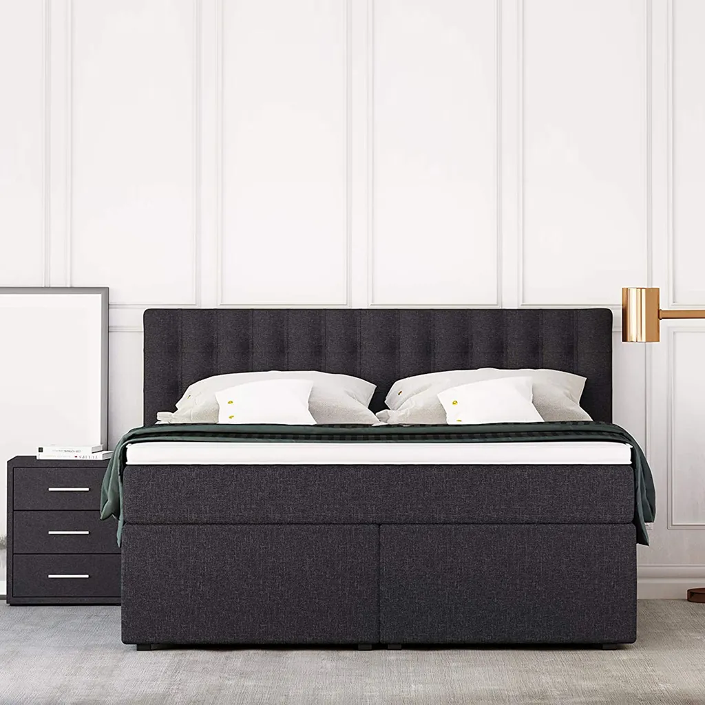 King Boxspringbett 180x200 Cm 7-Zonen Taschenfederkernmatratze Und Visco-Topper | Farbe: Anthrazit, Härtegrad H3 – Bild 4