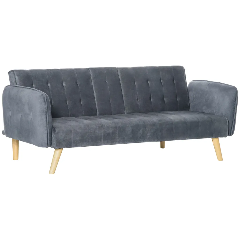 HOMCOM 2-1 Design Schlafsofa Klappsofa 3-Sitzer Stoffsofa Chaiselongue Bettsofa Sofagarnitur Verstellbarer Winkel Dunkelgrau 183 X 87 X 75 Cm