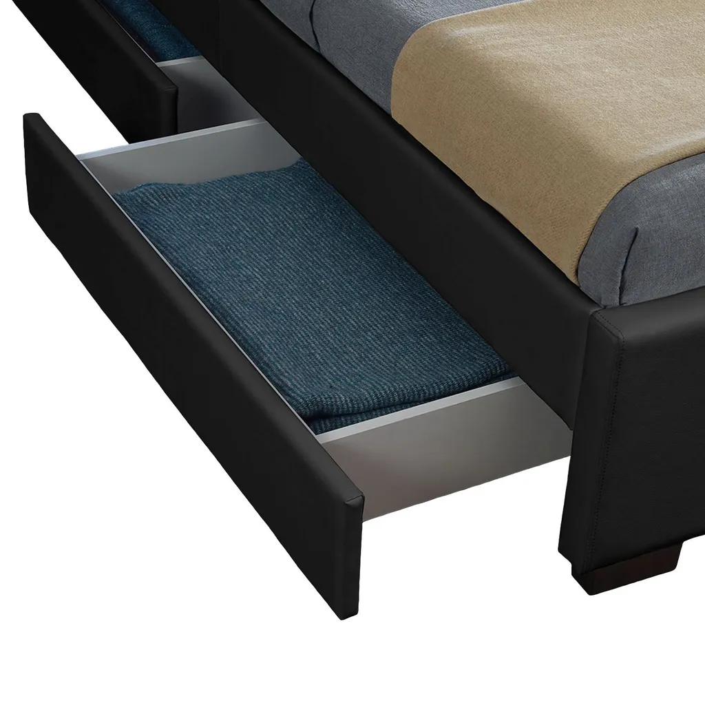 Juskys Polsterbett Lyon 140 X 200 Cm Schwarz – Bettgestell Mit Lattenrost, Bettkasten & LED Beleuchtung – Kunstleder & Holz – Bett Jugendbett – Bild 12