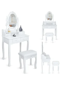Italform Schminktisch Mit Hocker Und Drehbaren Spiegel Weiß 4 Schubladen 75 X 147 X 40cm