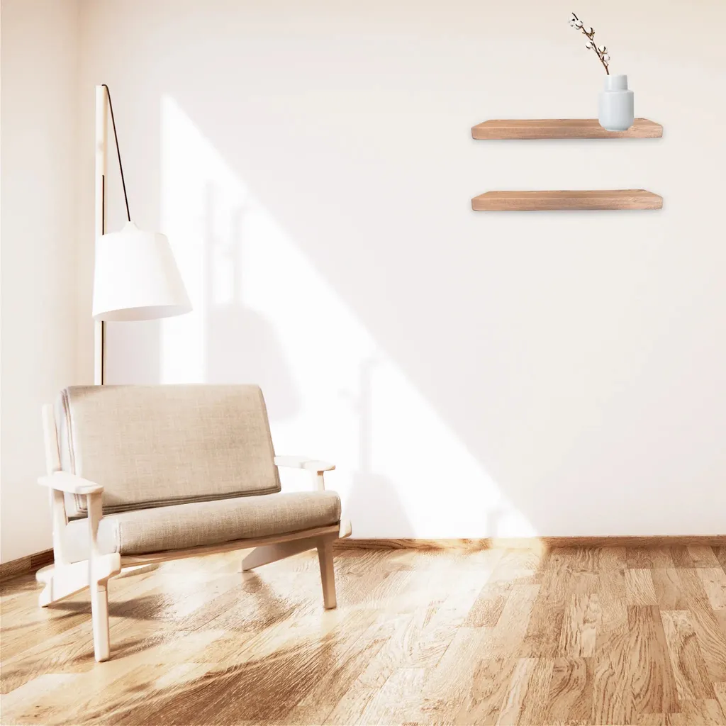 2x Schwebendes Wandregal Holz - 100% Natürliches Kiefernholz - 50 X 8,5 X 3,5 Cm - Wandregal - Wandregal – Bild 3