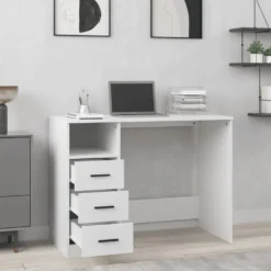 VIDAXL Schreibtisch Mit Schubladen Weiß 102x50x76 Cm Holzwerkstoff