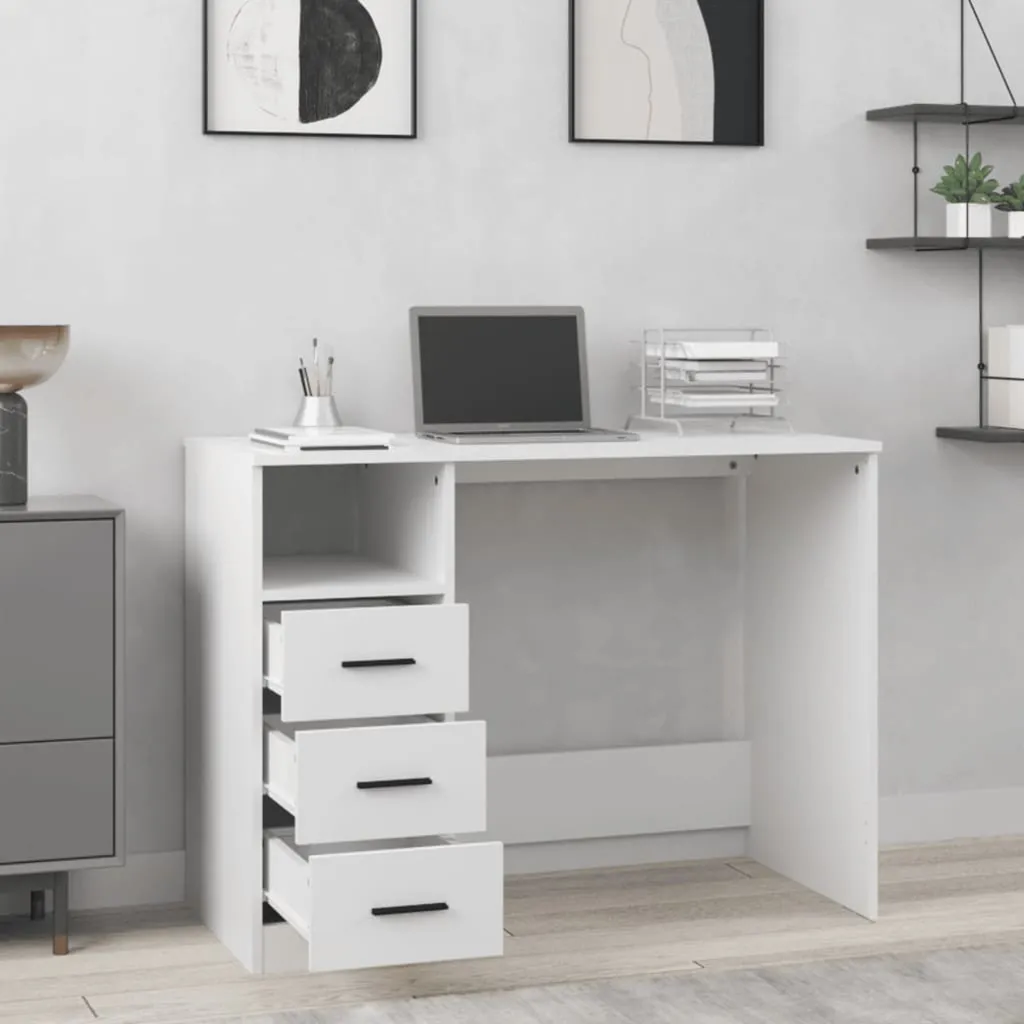 VIDAXL Schreibtisch Mit Schubladen Weiß 102x50x76 Cm Holzwerkstoff