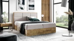 FURNIX Boxspringbett REDOS 160x200 Mit Bettkasten Aus Möbelplatten & Topper FR20 Beige