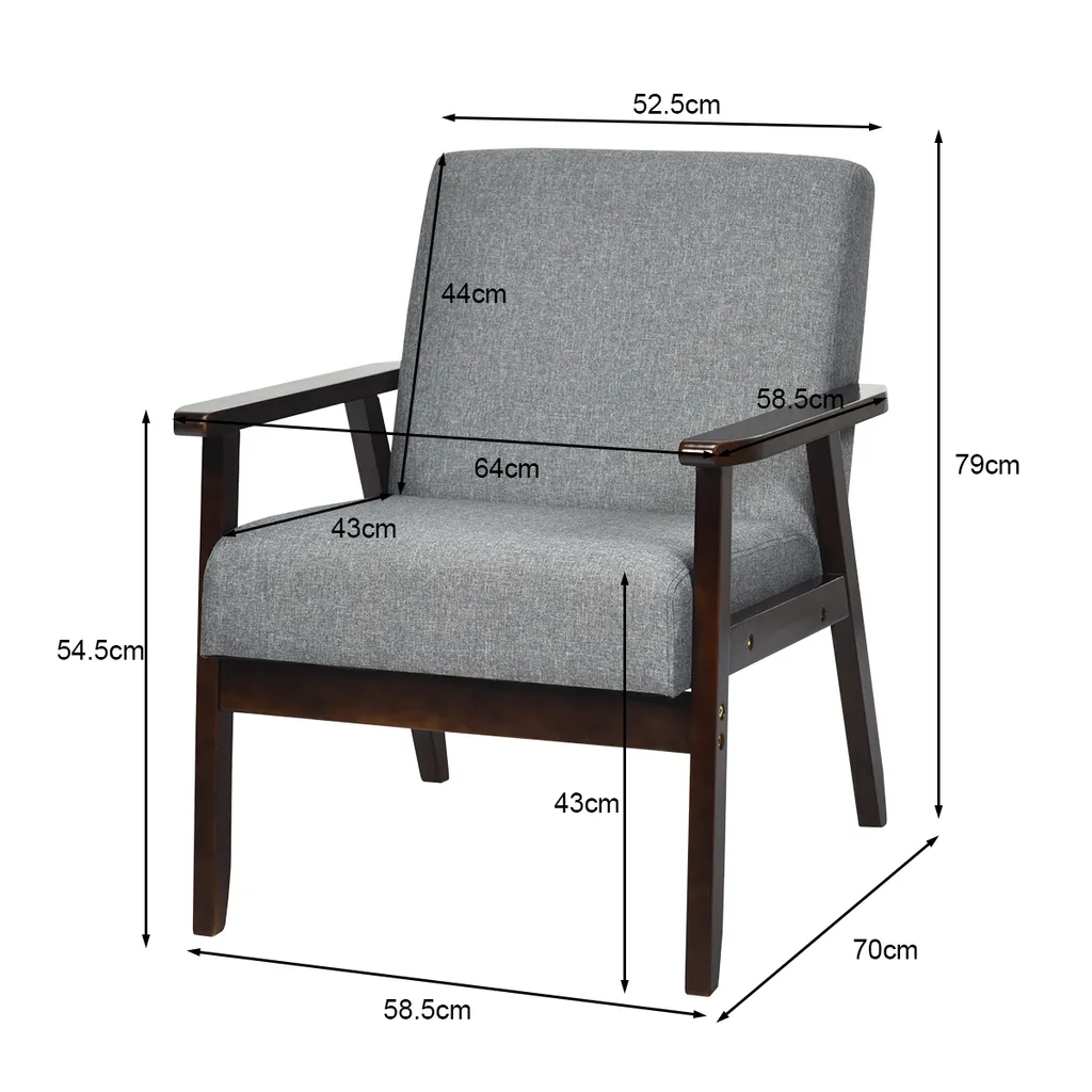 COSTWAY Akzentstuhl, Gepolsterter Stoffstuhl Mit Beinen Aus Kautschukholz, Sessel Für Wohnzimmer Büro Balkon Dunkelgrau – Bild 6