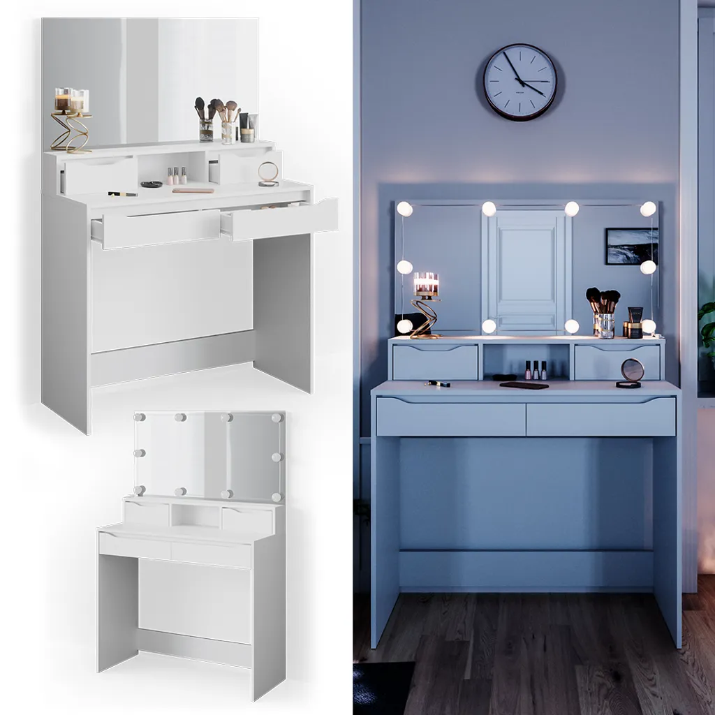 Vicco Schminktisch + LED Ruben Weiß 100 X 150 X 42 Cm Holzwerkstoff