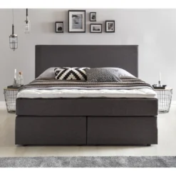 Möbelfreude Boxspringbett Mit Hohem Kopfteil (115 Cm), Modell: Benno, 160 X 200 Cm Härtgrad H2, Anthrazit Inkl. Visco-Topper