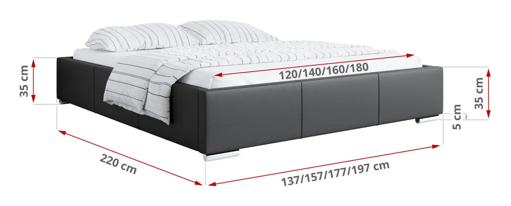 Polsterbett - Doppelbett Mit Bettkasten - Deko Bed Mit Lattenrost - POLO - 140x200 Cm Schwarz Kunstleder – Bild 2