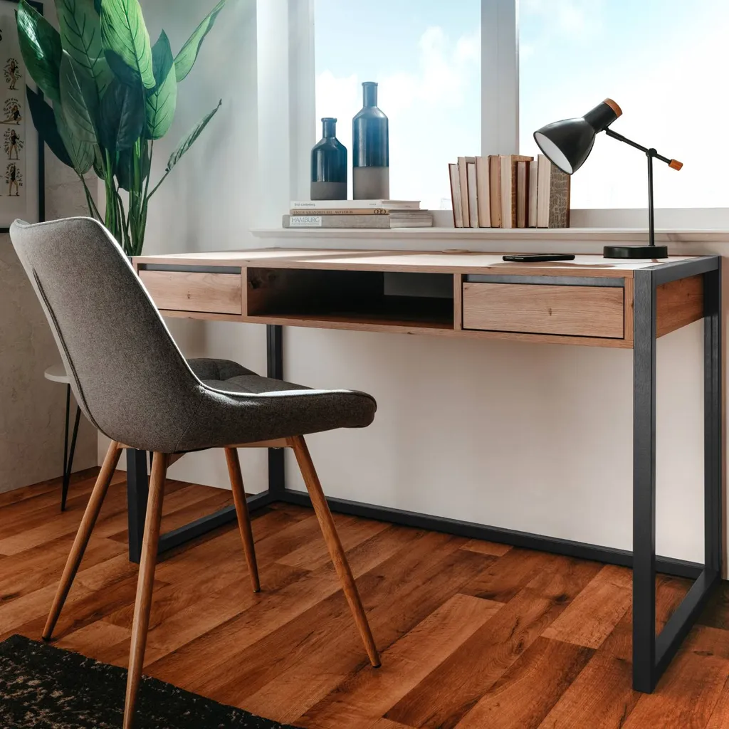 Homestyle4u 2111, Schreibtisch Computertisch Bürotisch Arbeitstisch Tisch Büro Arbeitszimmer Holz Schwarz Anthrazit – Bild 2
