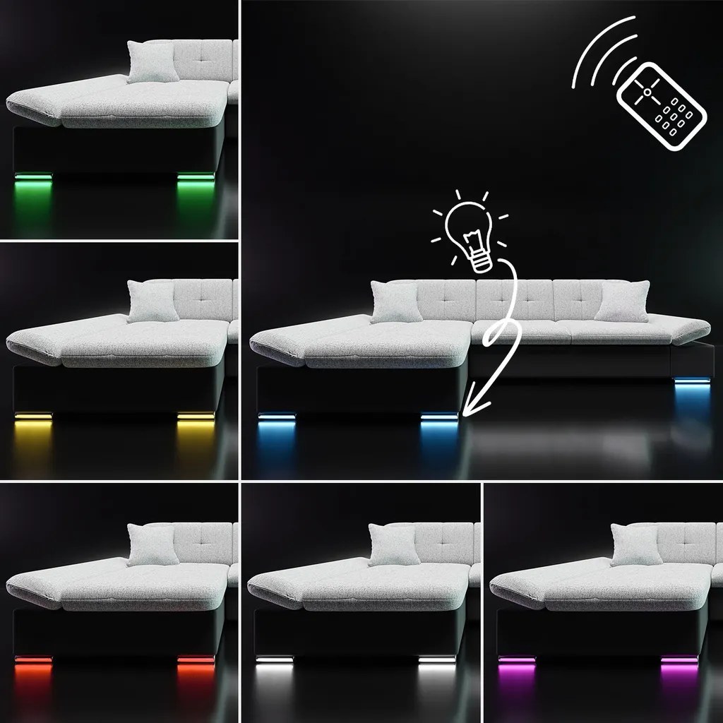 Mirjan24 Ecksofa Malwi LED, L-Form Polsterecke Mit Bettkasten, Schlafsofa Mit Beleuchtung (Farbe: Ikar 09, Seite: Links) – Bild 5